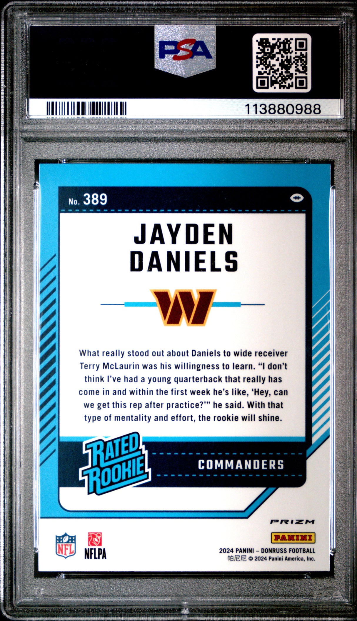 Jayden Daniels 2024 Donruss Optic Rated Rookies Preview Red Wave #389 PSA 9