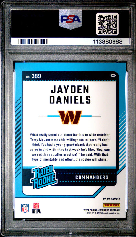 Jayden Daniels 2024 Donruss Optic Rated Rookies Preview Red Wave #389 PSA 9