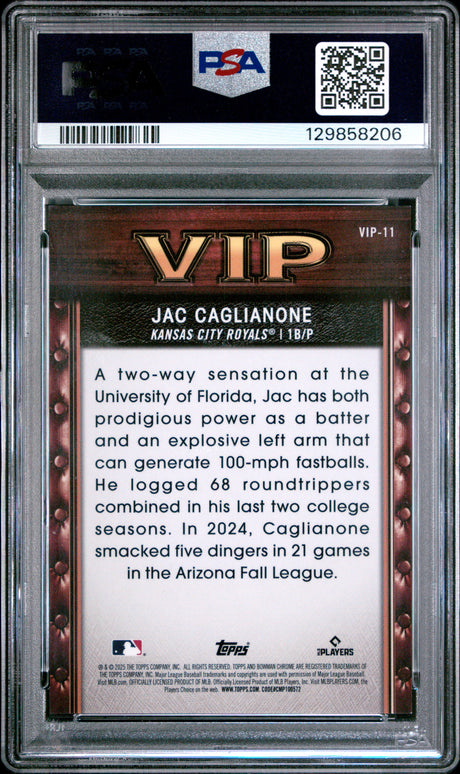 Jac Caglianone 2025 Bowman VIP Mini Diamond Refractor #VIP-11 #/150 PSA 10