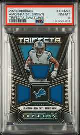 Amon-Ra St. Brown 2023 Panini Obsidian Trifecta Swatches #TRI-AST #/199 PSA 8