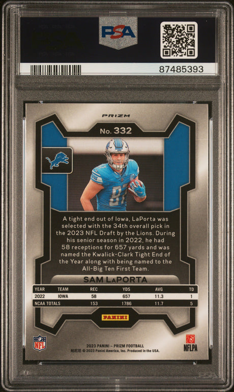 Sam LaPorta 2023 Panini Prizm Green #332 PSA 10