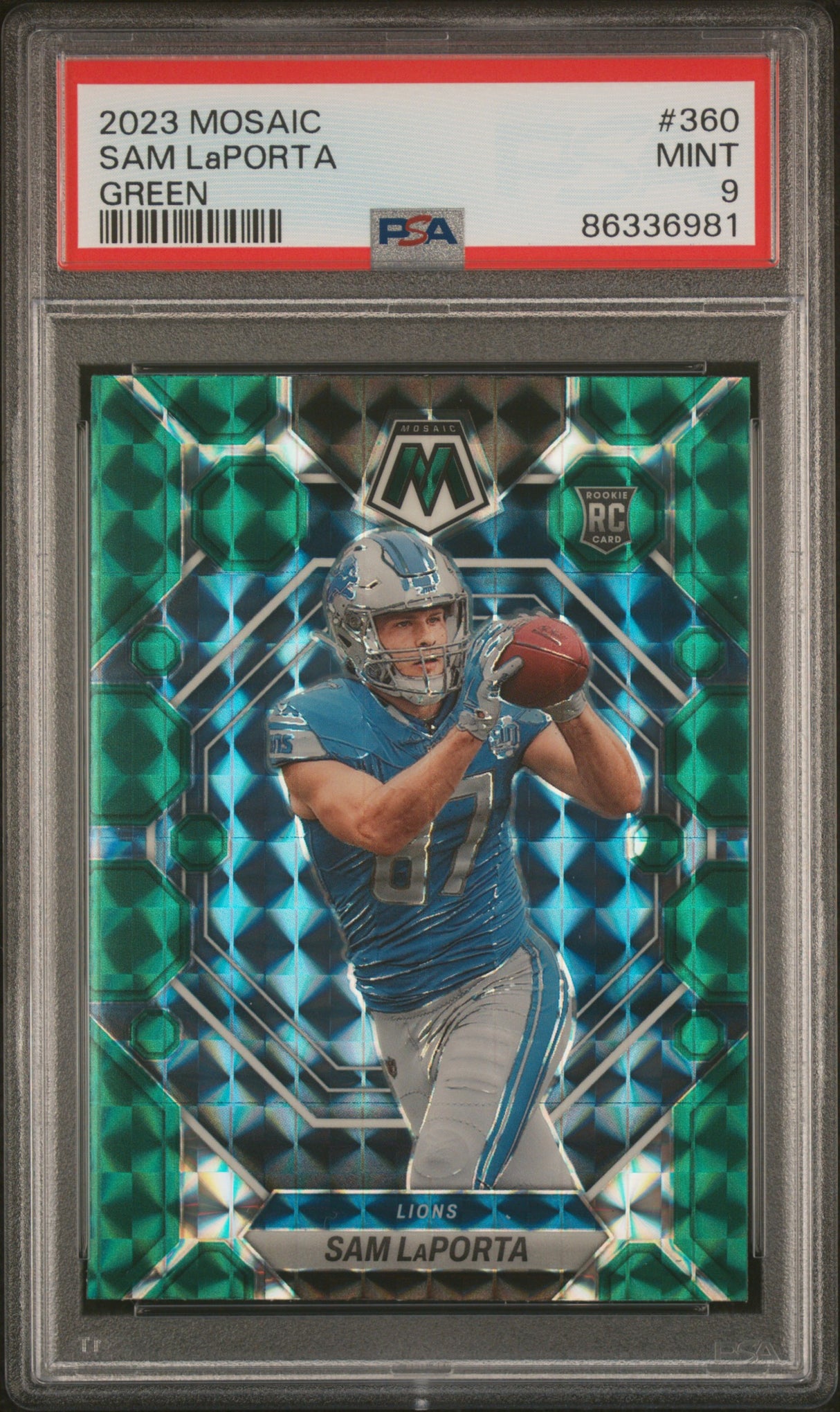 Sam LaPorta 2023 Panini Mosaic Green Mosaic #360 PSA 9