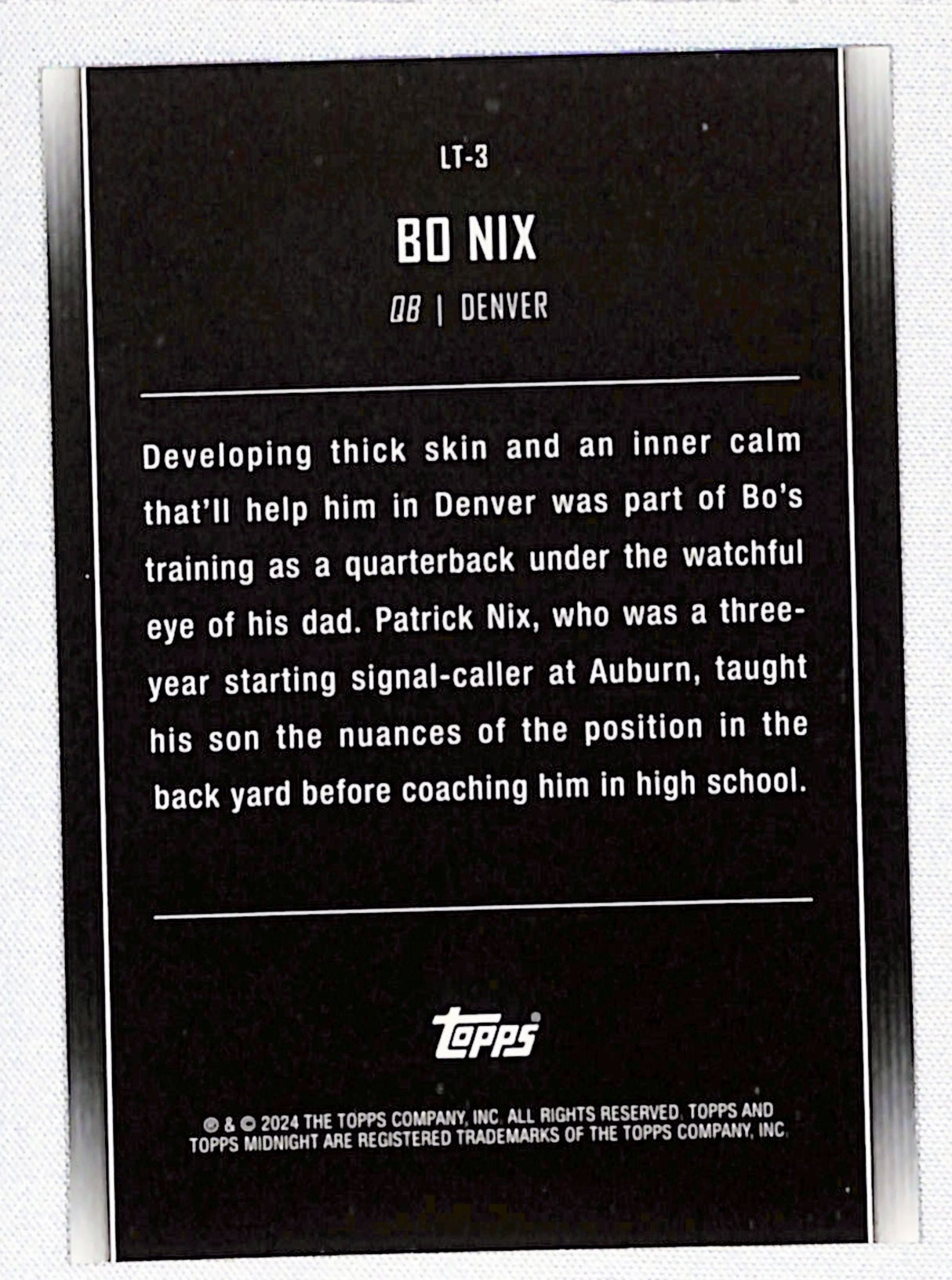 Bo Nix 2024 Topps Midnight Lunar Tide Moon Beam #LT-3