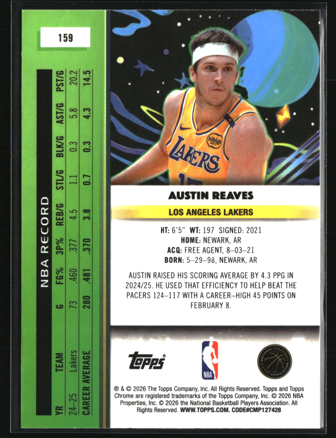 Austin Reaves 2025-26 Topps Chrome Cosmic Nucleus Refractors #159