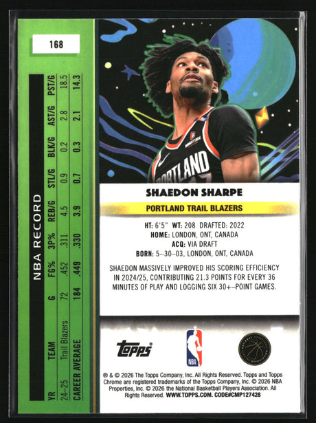 Shaedon Sharpe 2025-26 Topps Chrome Cosmic #168