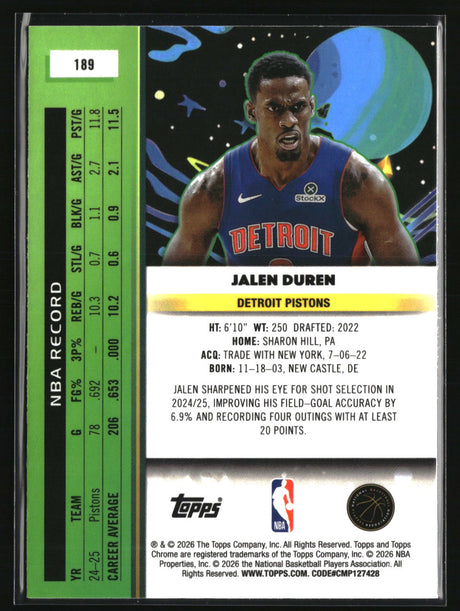 Jalen Duren 2025-26 Topps Chrome Cosmic #189