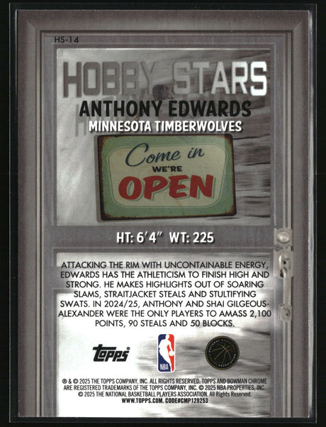 Anthony Edwards 2025-26 Bowman Hobby Stars #HS-14