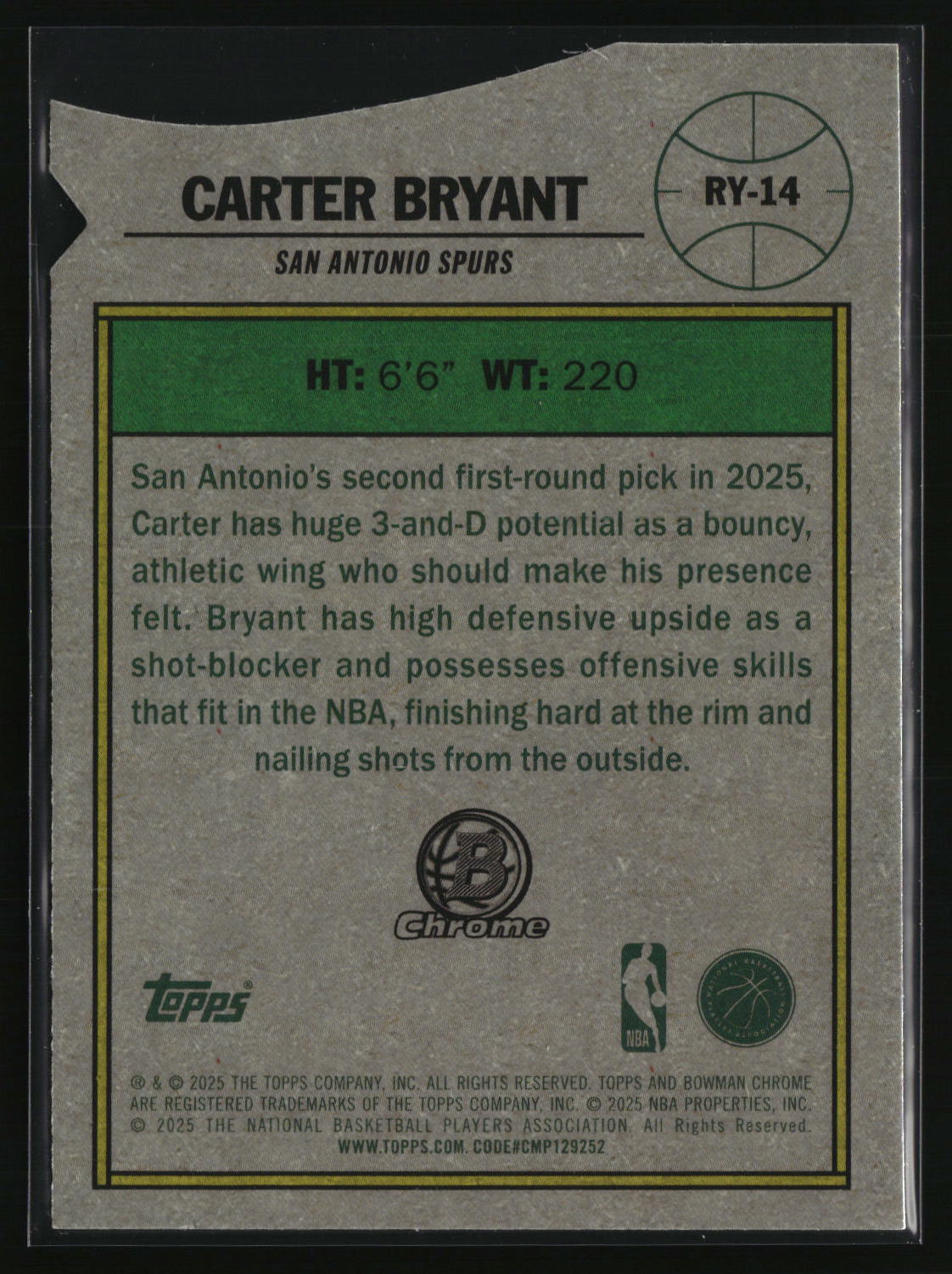 Carter Bryant 2025-26 Bowman Rookie of the Year Favorites #RY-14