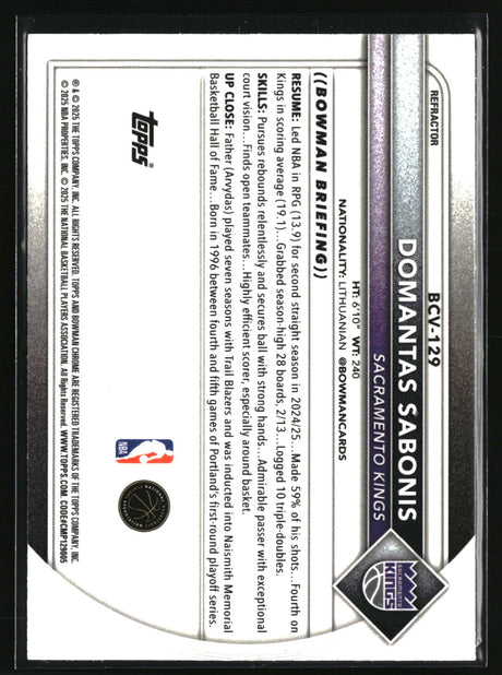Domantas Sabonis 2025-26 Bowman Chrome Refractor #BCV-129 #/499