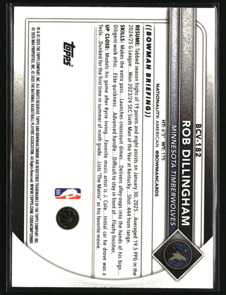 Rob Dillingham 2025-26 Bowman Chrome Reptilian Refractor #BCV-182