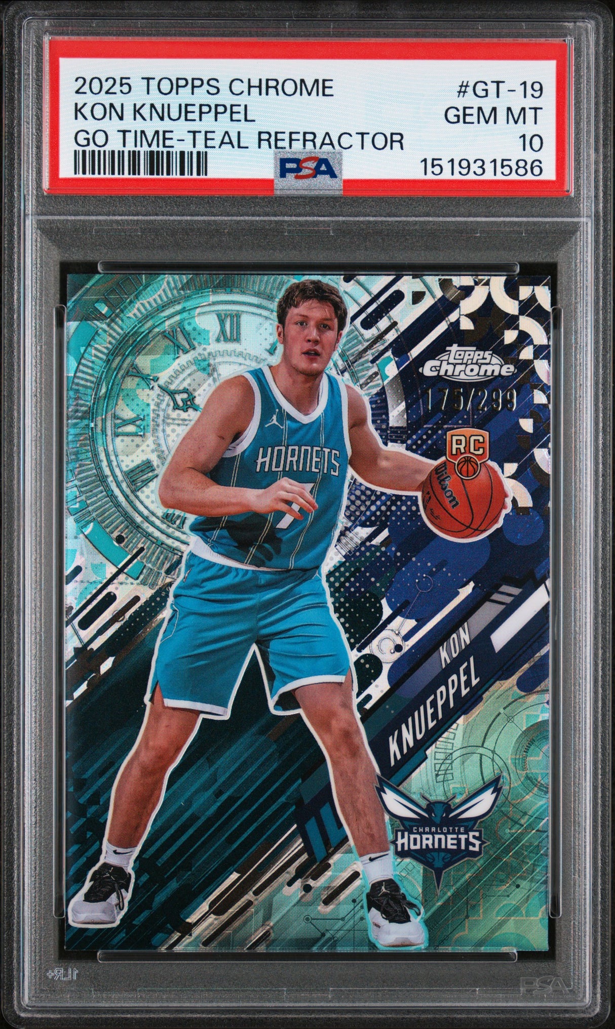 Kon Knueppel 2025-26 Topps Chrome Go Time Teal Refractor #GT-19 #/299 PSA 10