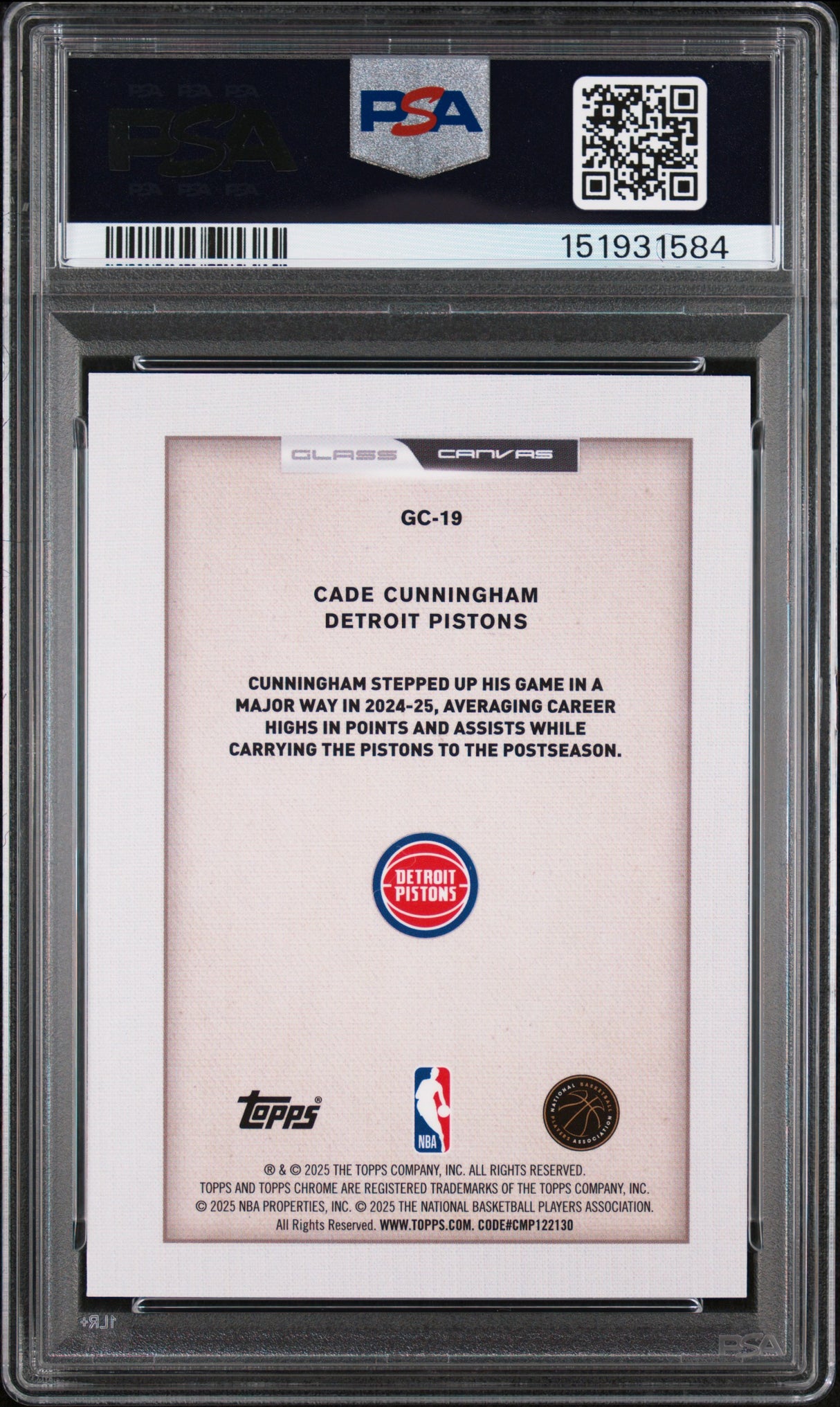 Cade Cunningham 2025-26 Topps Chrome Glass Canvas #GC-19 PSA 9