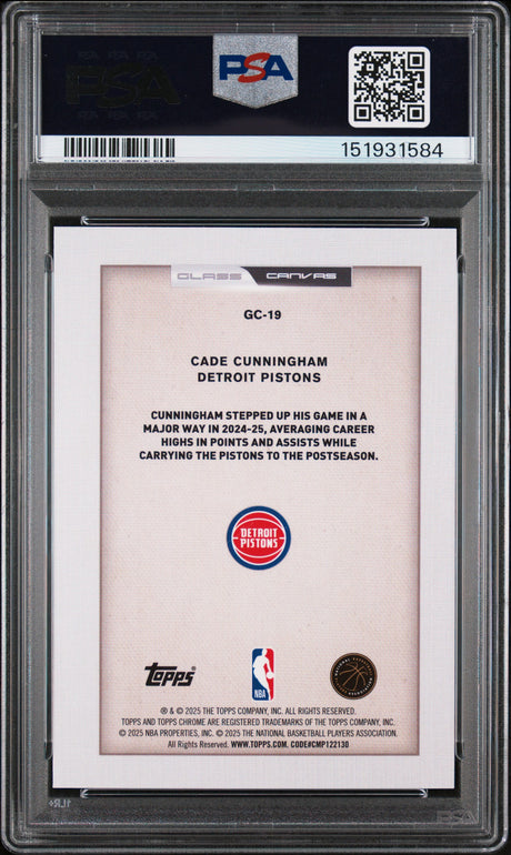 Cade Cunningham 2025-26 Topps Chrome Glass Canvas #GC-19 PSA 9