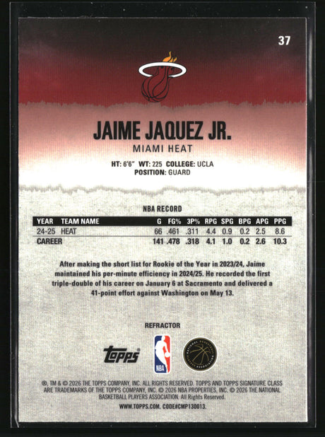 Jaime Jaquez Jr. 2025-26 Topps Signature Class Chrome Refractors #37