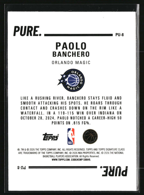 Paolo Banchero 2025-26 Topps Signature Class Pure #PU-8
