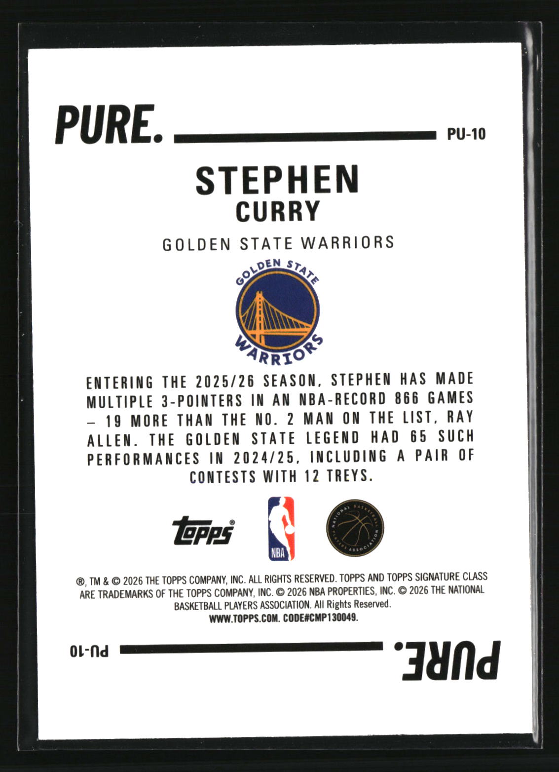 Stephen Curry 2025-26 Topps Signature Class Pure #PU-10