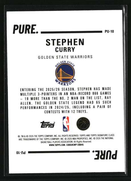 Stephen Curry 2025-26 Topps Signature Class Pure #PU-10