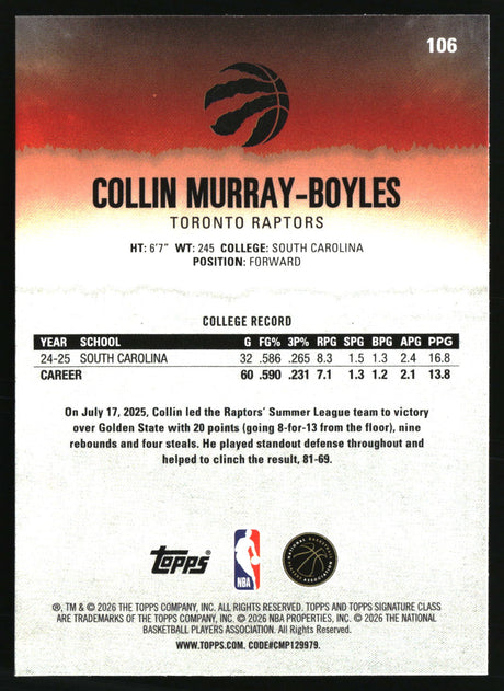 Collin Murray-Boyles 2025-26 Topps Signature Class #106