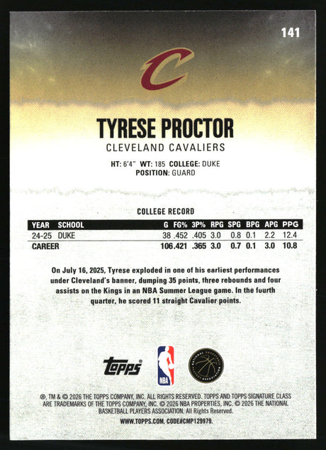 Tyrese Proctor 2025-26 Topps Signature Class #141