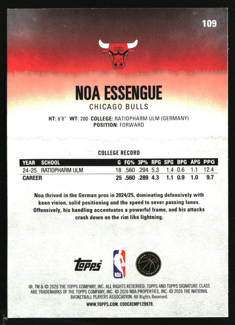 Noa Essengue 2025-26 Topps Signature Class #109