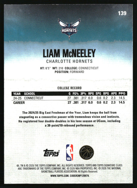 Liam McNeeley 2025-26 Topps Signature Class #139