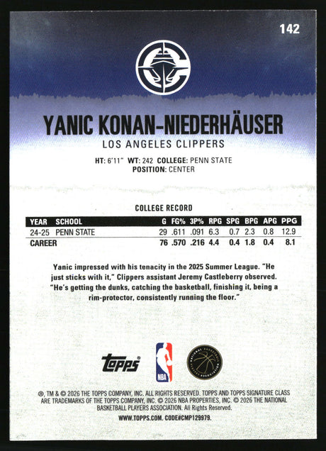 Yanic Konan-Niederhäuser 2025-26 Topps Signature Class #142