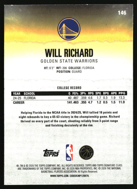 Will Richard 2025-26 Topps Signature Class #146