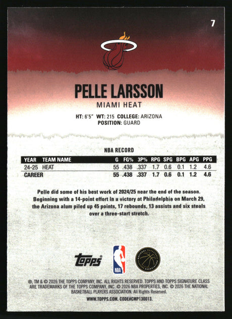 Pelle Larsson 2025-26 Topps Signature Class Chrome #7