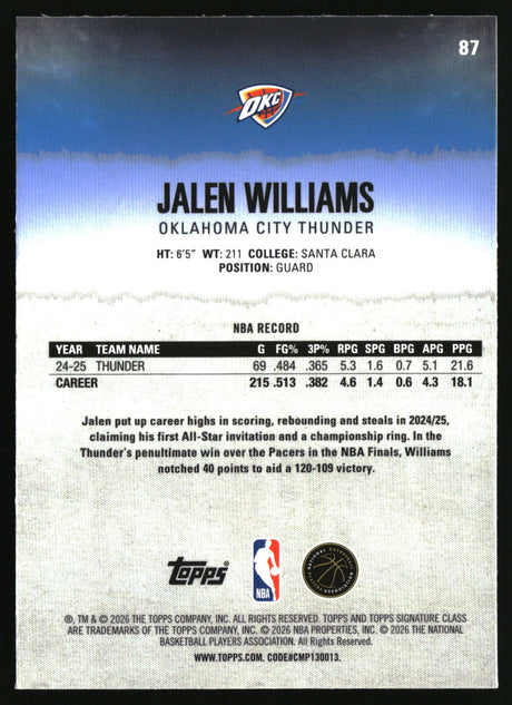Jalen Williams 2025-26 Topps Signature Class Chrome #87