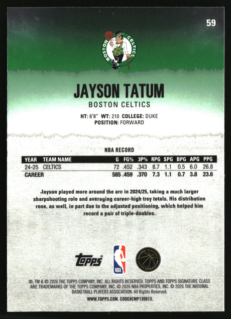 Jayson Tatum 2025-26 Topps Signature Class Chrome #59