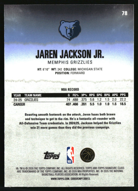 Jaren Jackson Jr. 2025-26 Topps Signature Class Chrome #78