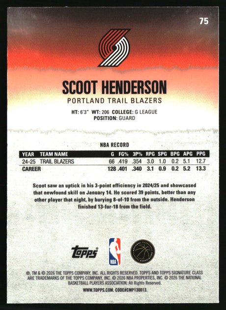 Scoot Henderson 2025-26 Topps Signature Class Chrome #75