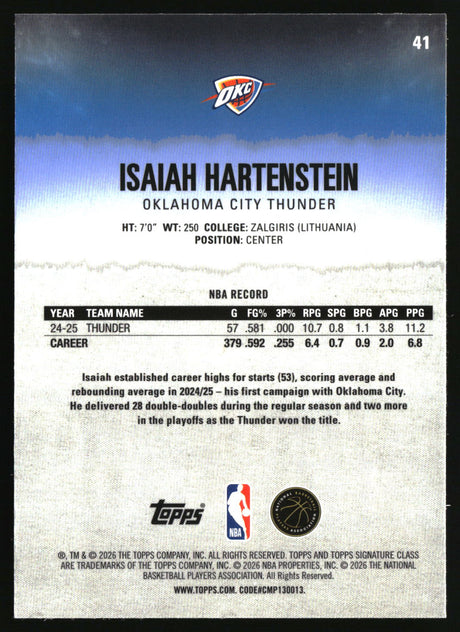 Isaiah Hartenstein 2025-26 Topps Signature Class Chrome #41