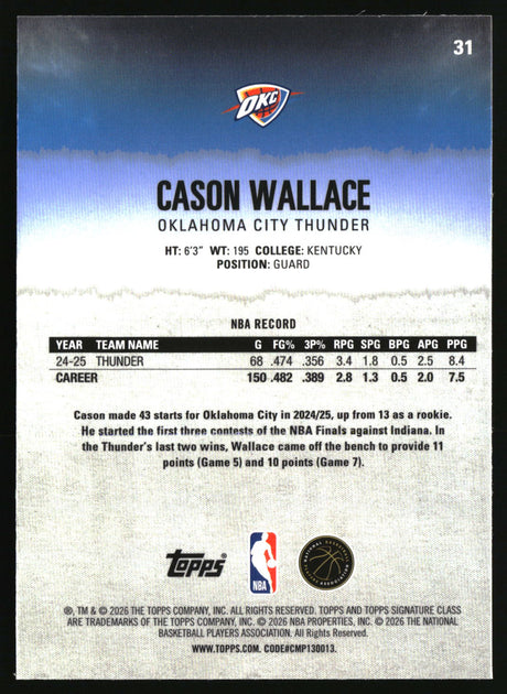 Cason Wallace 2025-26 Topps Signature Class Chrome #31