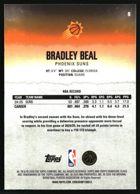Bradley Beal 2025-26 Topps Signature Class Chrome #8