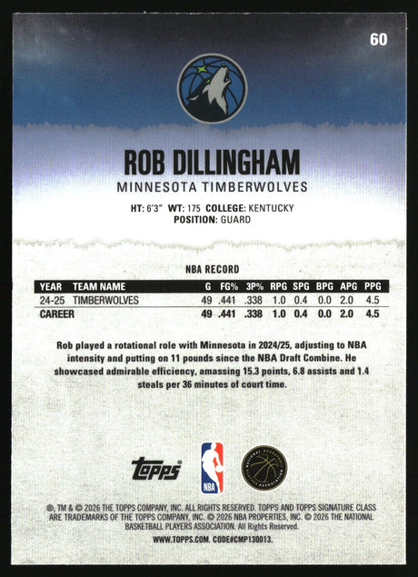 Rob Dillingham 2025-26 Topps Signature Class Chrome #60