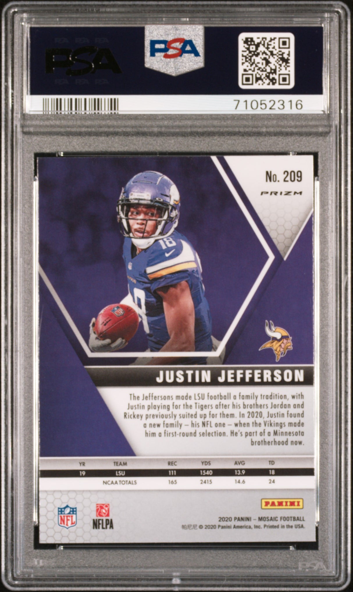 Justin Jefferson 2020 Panini Mosaic Prizm Camo Pink #209 PSA 10