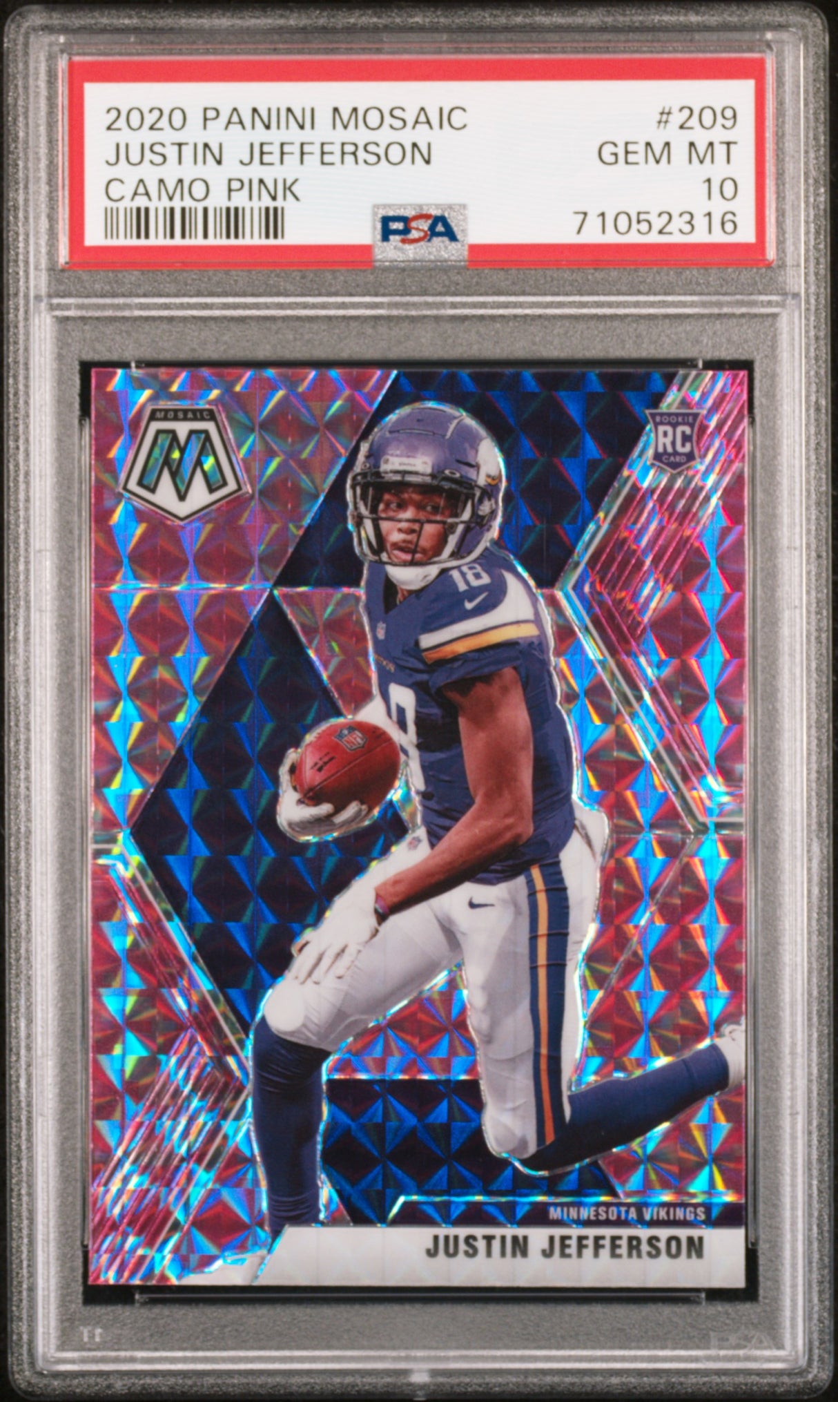 Justin Jefferson 2020 Panini Mosaic Prizm Camo Pink #209 PSA 10