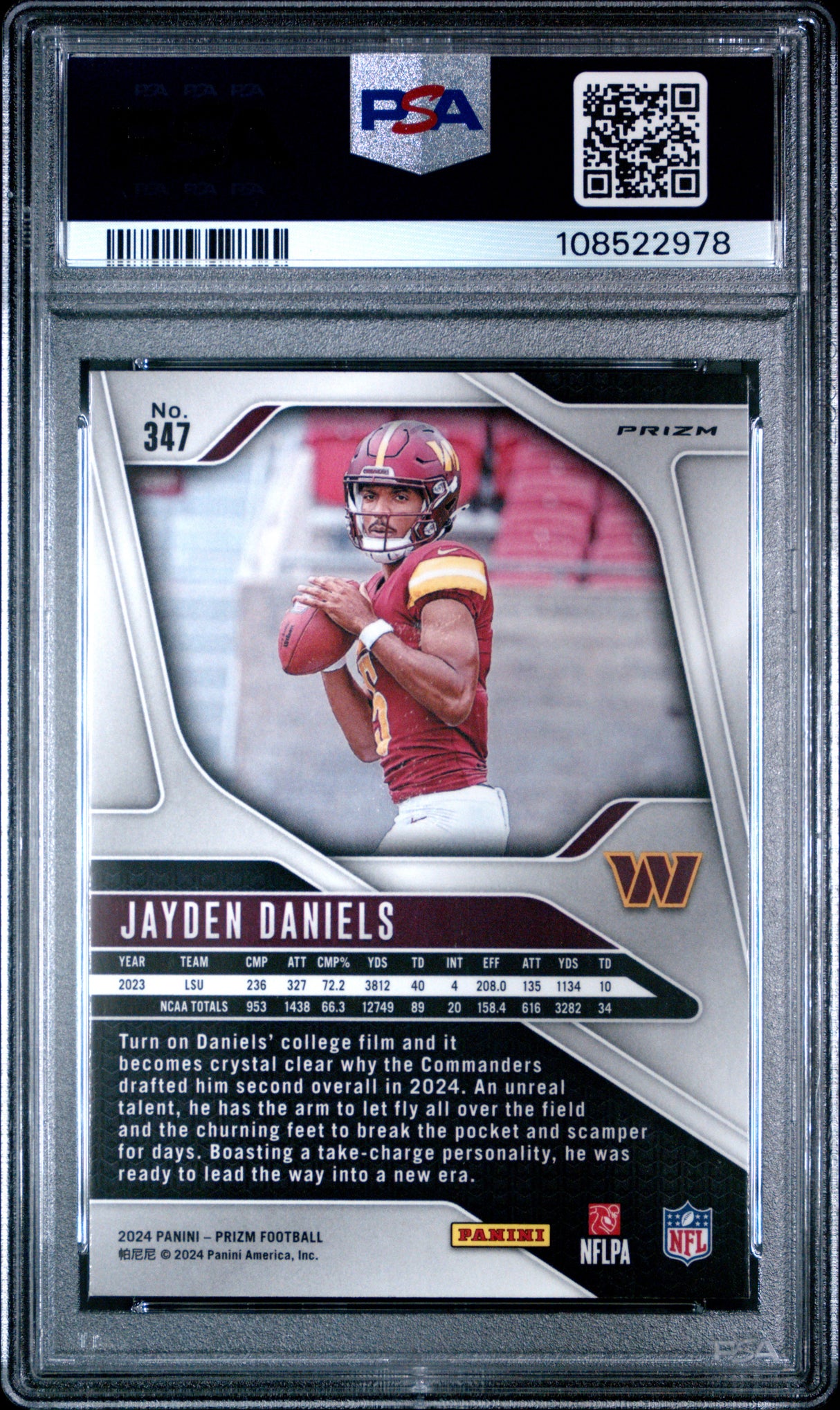 Jayden Daniels 2024 Panini Prizm Neon Green Pulsar #347 PSA 10