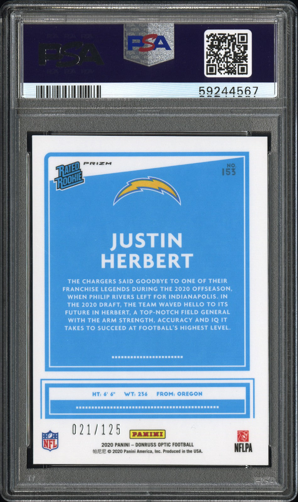 Justin Herbert 2020 Donruss Optic Silver Circles #153 #/125 PSA 8
