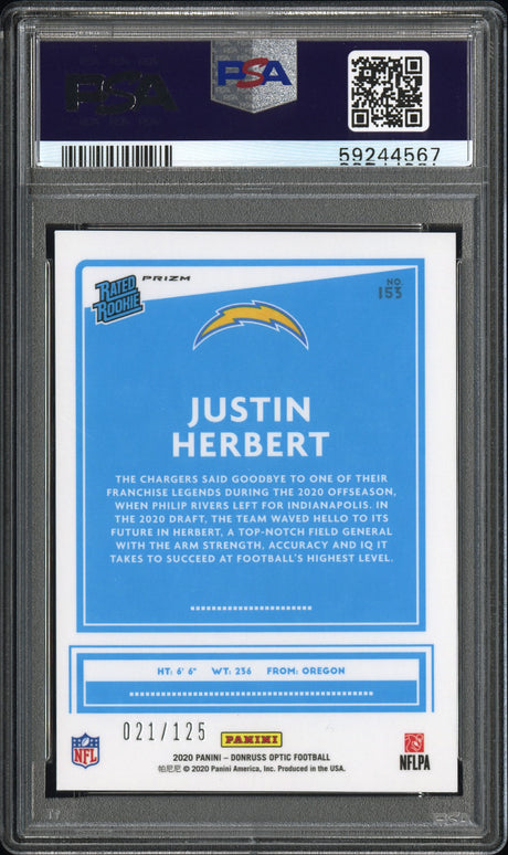 Justin Herbert 2020 Donruss Optic Silver Circles #153 #/125 PSA 8