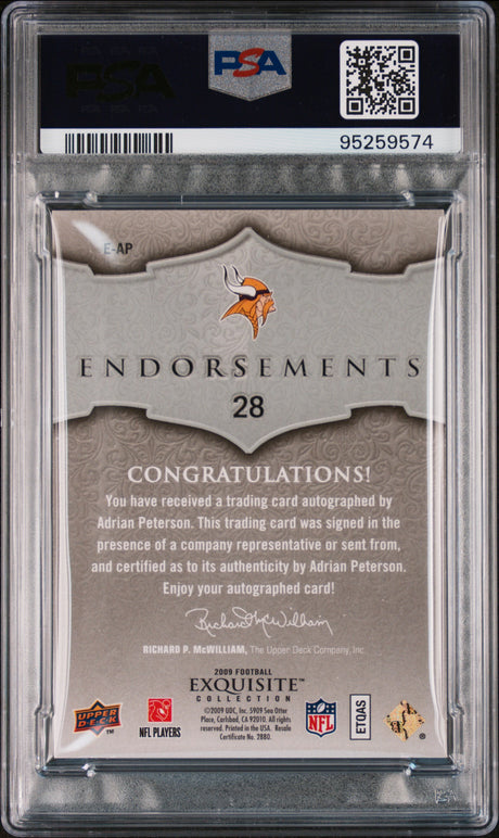 Adrian Peterson 2009 UD Exquisite Collection Endorsements #E-AP #/25 PSA 9
