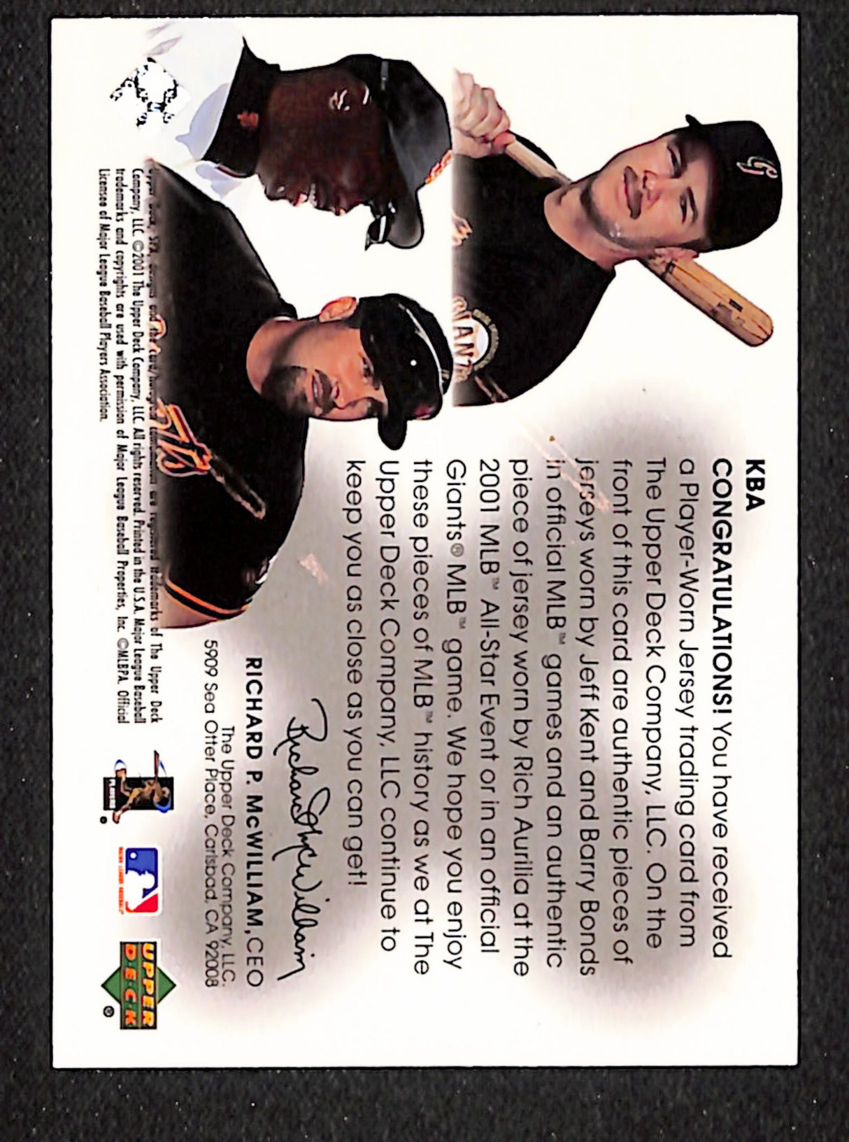 2001 Upper Deck Rookie Update - SPx Update Winning Materials Trios #KBA