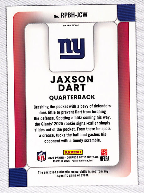 Jaxson Dart 2025 Donruss Optic Rookie Phenoms Blue Hyper #RPBH-JCW