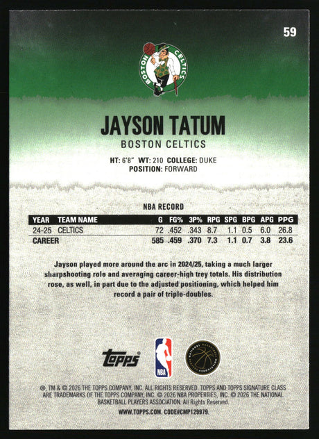 Jayson Tatum 2025-26 Topps Signature Class #59