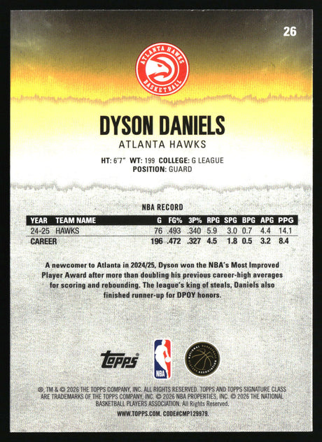 Dyson Daniels 2025-26 Topps Signature Class #26