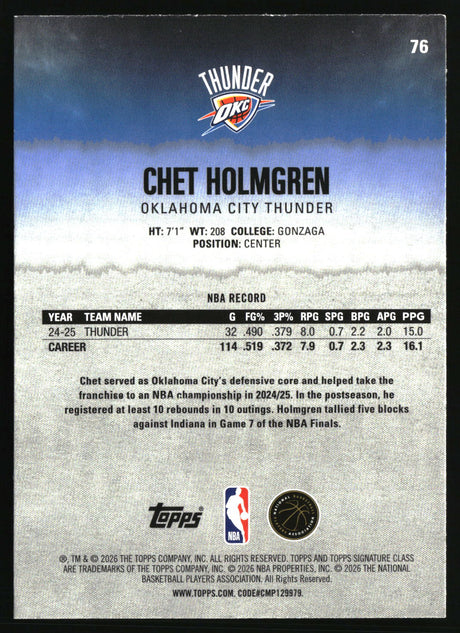 Chet Holmgren 2025-26 Topps Signature Class #76