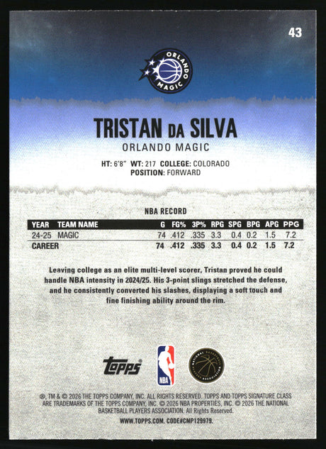Tristan da Silva 2025-26 Topps Signature Class #43