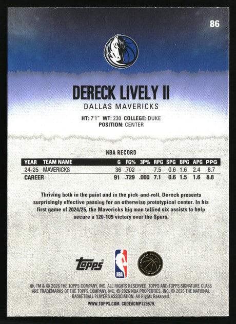 Dereck Lively II 2025-26 Topps Signature Class #86