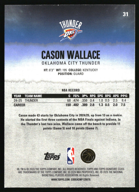 Cason Wallace 2025-26 Topps Signature Class #31